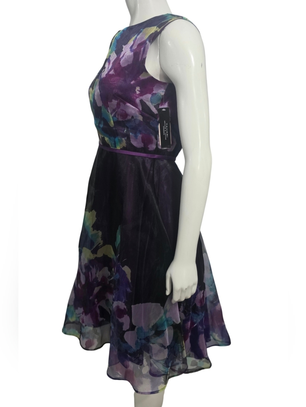 Tahari ASL Sleeveless Purple Floral Fit-and-Flare Dress Size 8 NWT - Picture 3 of 15